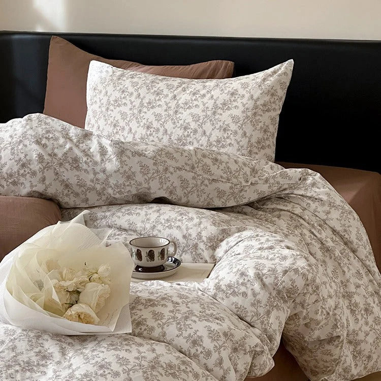 Duvet Cover Set Breathable Cotton Percale Floral Microprint