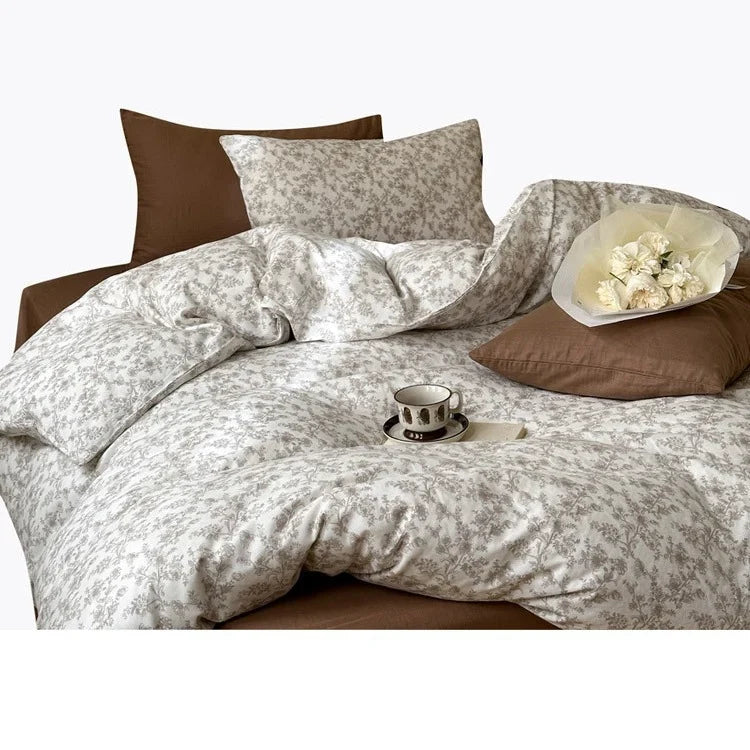 Duvet Cover Set Breathable Cotton Percale Floral Microprint