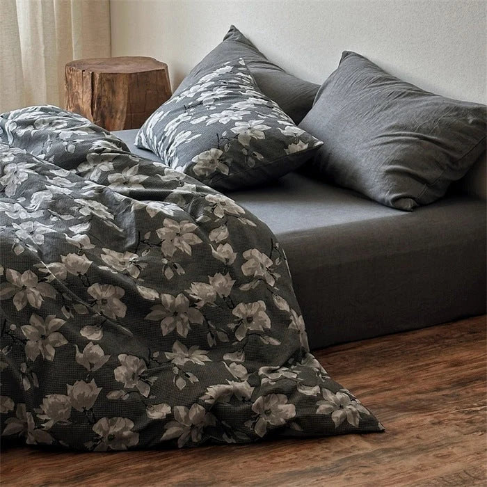Duvet Cover Set Breathable Cotton Percale Integrated Fitted Sheet
