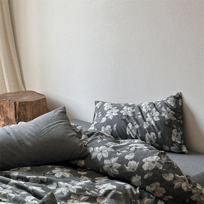 Duvet Cover Set Breathable Cotton Percale Integrated Fitted Sheet