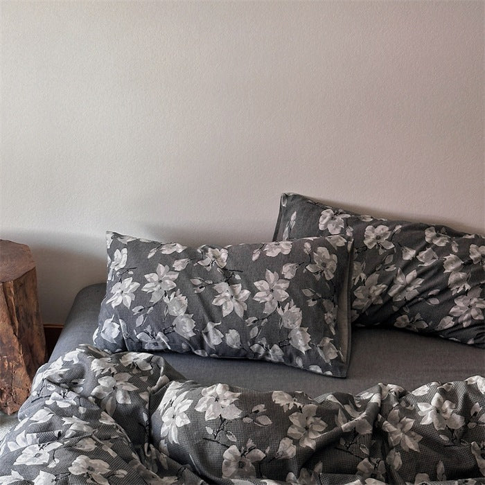 Duvet Cover Set Breathable Cotton Percale Integrated Fitted Sheet