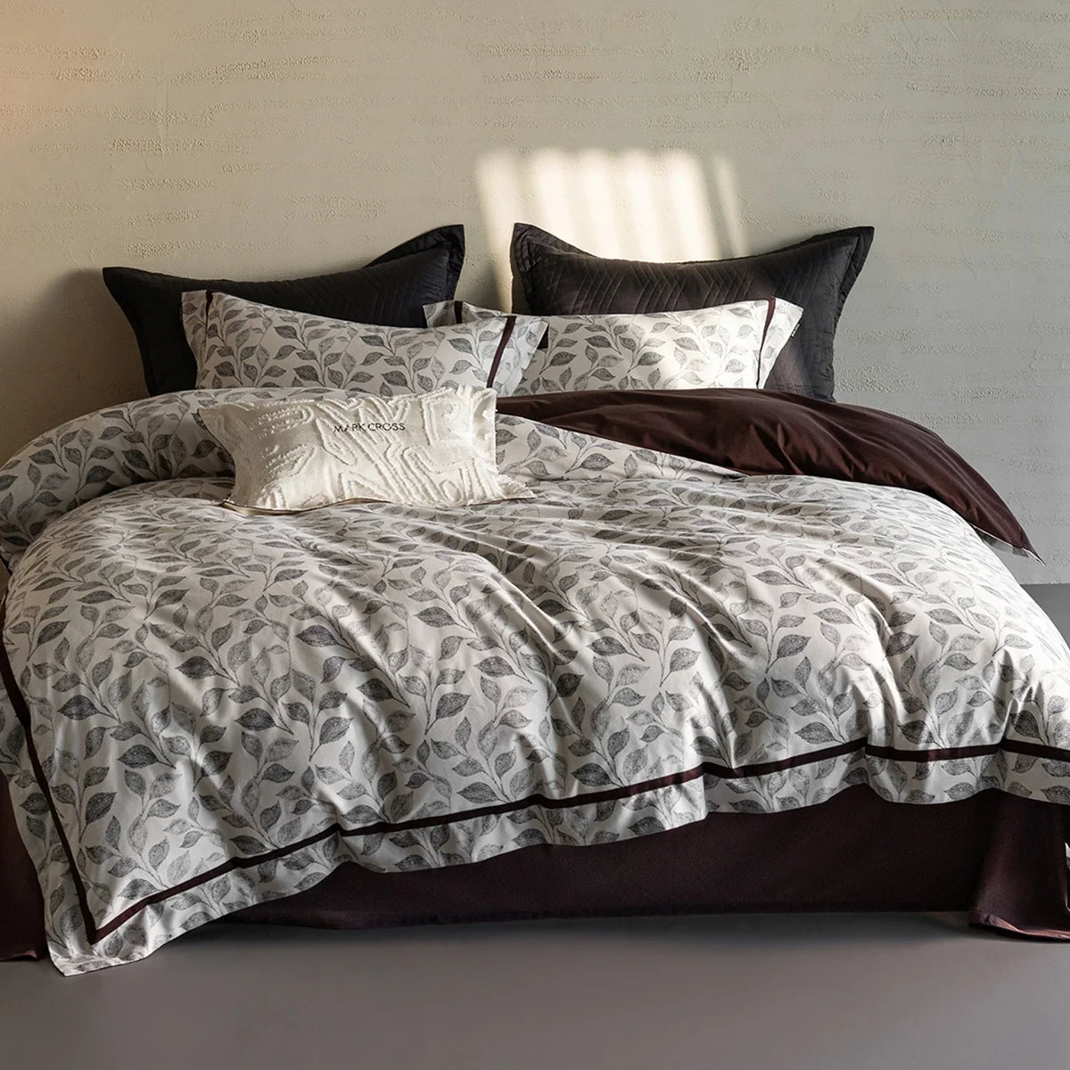 Duvet Cover Set Breathable Cotton Percale Leaf Print