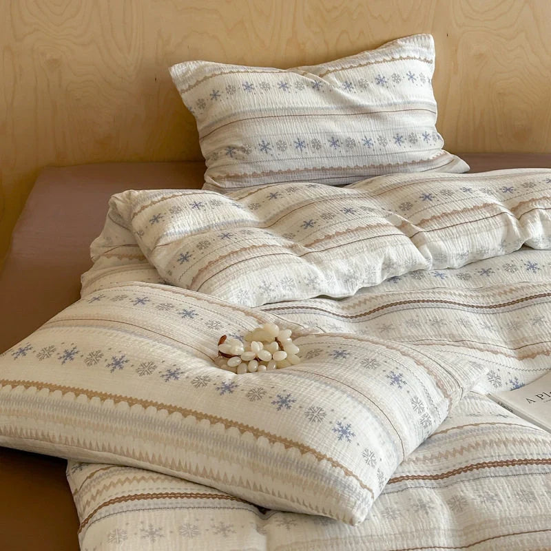 Duvet Cover Set Breathable Cotton Percale Nordic Striped Machine Washable