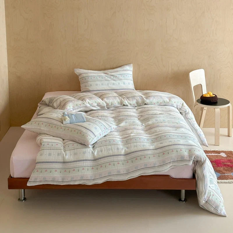 Duvet Cover Set Breathable Cotton Percale Nordic Striped Machine Washable