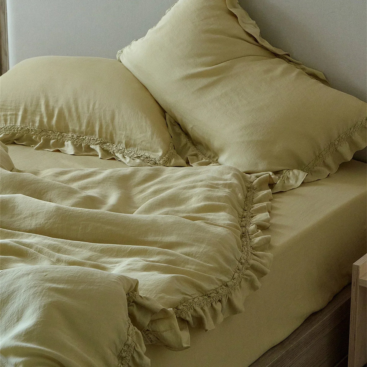 Duvet Cover Set Breathable Cotton Percale Ruffle Edge