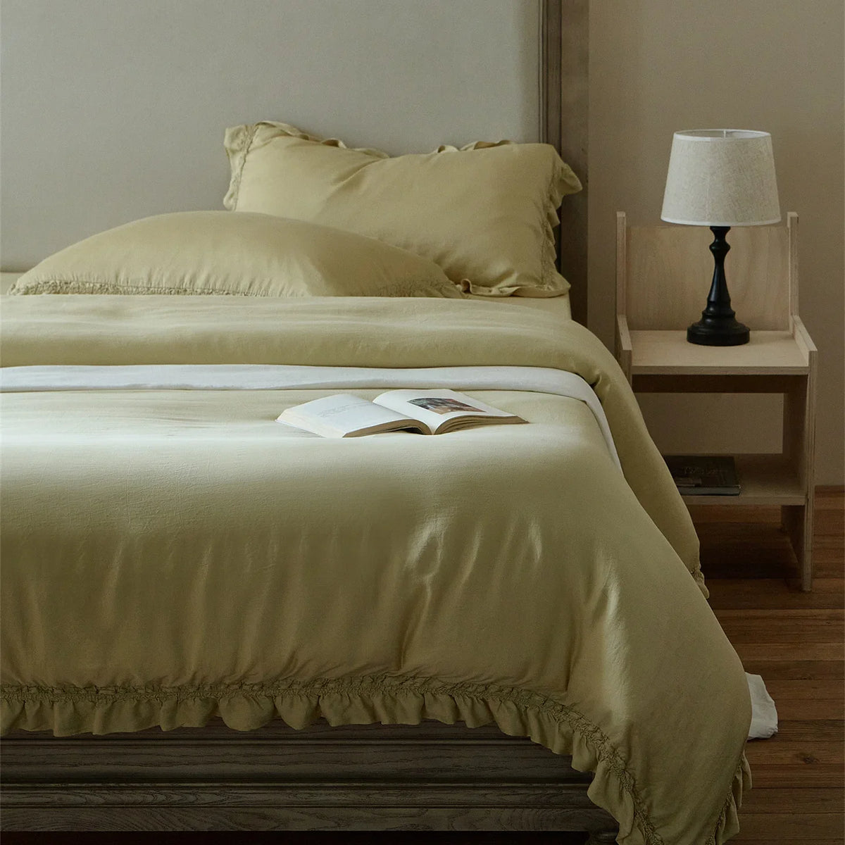 Duvet Cover Set Breathable Cotton Percale Ruffle Edge