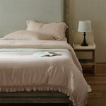 Duvet Cover Set Breathable Cotton Percale Ruffle Edge