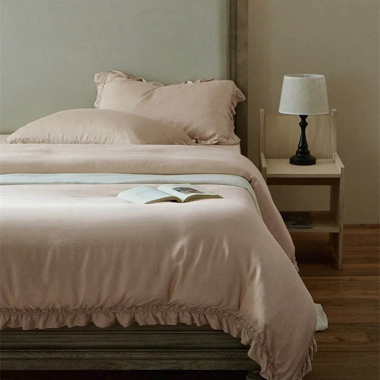 Duvet Cover Set Breathable Cotton Percale Ruffle Edge