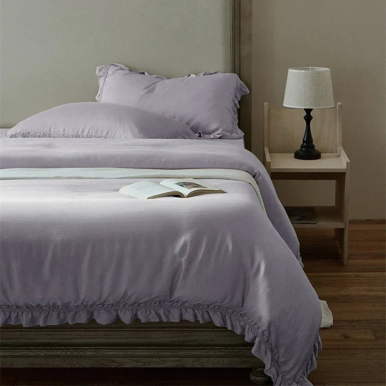 Duvet Cover Set Breathable Cotton Percale Ruffle Edge