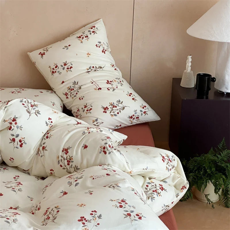 Duvet Cover Set Breathable Cotton Percale Vintage Rose