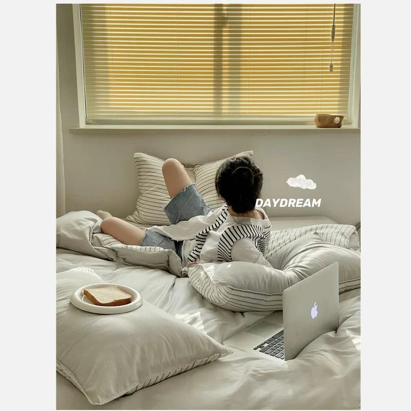 Duvet Cover Set Breathable Cotton Percale With Fitted Sheet