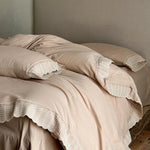 Duvet Cover Set Breathable Cotton Satin & Lace Trim