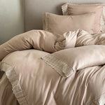 Duvet Cover Set Breathable Cotton Satin & Lace Trim