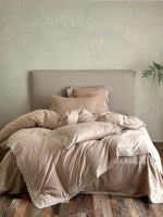 Duvet Cover Set Breathable Cotton Satin & Lace Trim