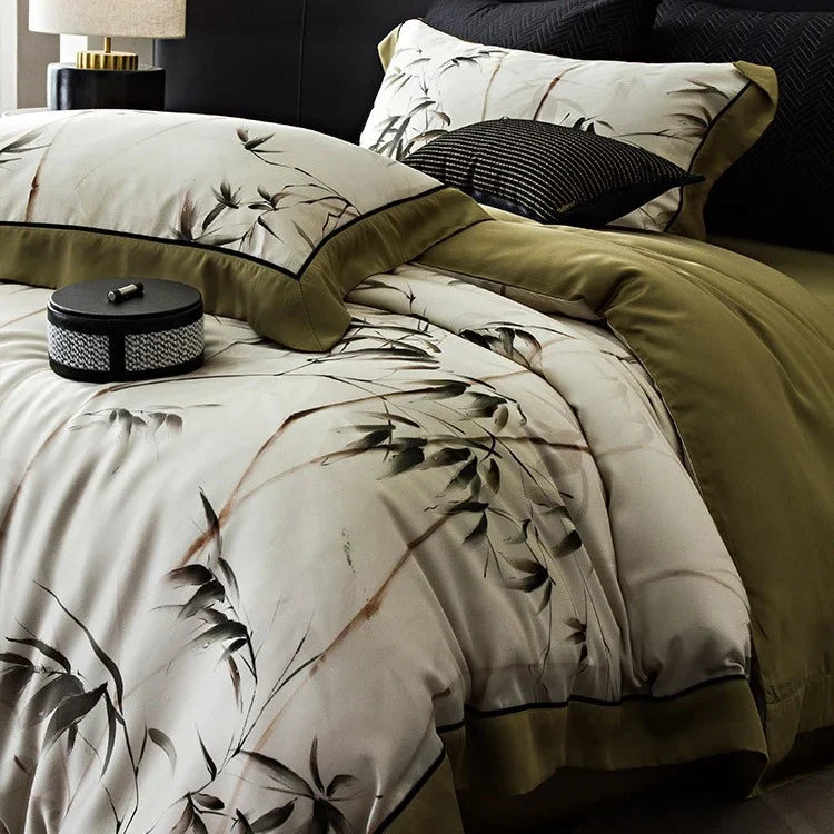 Duvet Cover Set Breathable Cotton Satin Watercolor Floral Reversible
