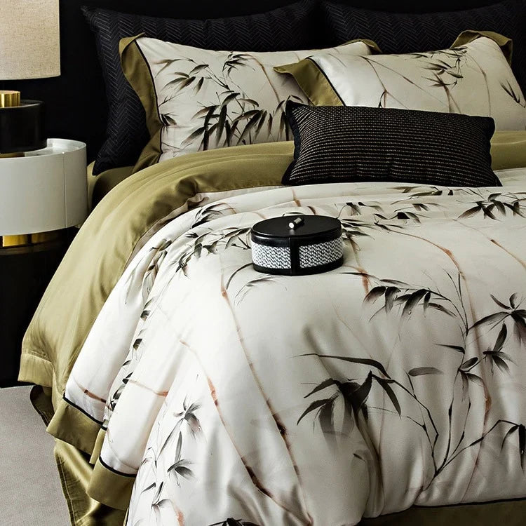 Duvet Cover Set Breathable Cotton Satin Watercolor Floral Reversible