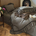 Duvet Cover Set Breathable Linen-Look Cotton Ruffled Hem