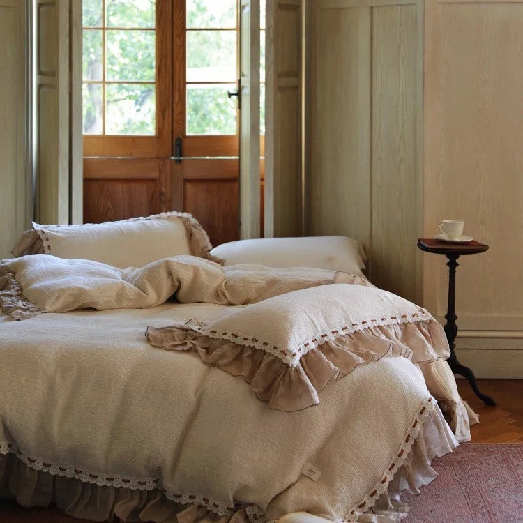 Duvet Cover Set Breathable Muslin Ruffle & Crochet