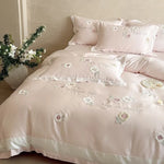 Duvet Cover Set Breathable Satin Rose Embroidery 4-Piece
