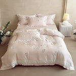 Duvet Cover Set Breathable Satin Rose Embroidery 4-Piece