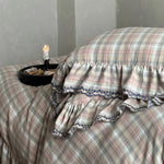 Duvet Cover Set Classic Check Ruffle & Lace Trim 4-Piece