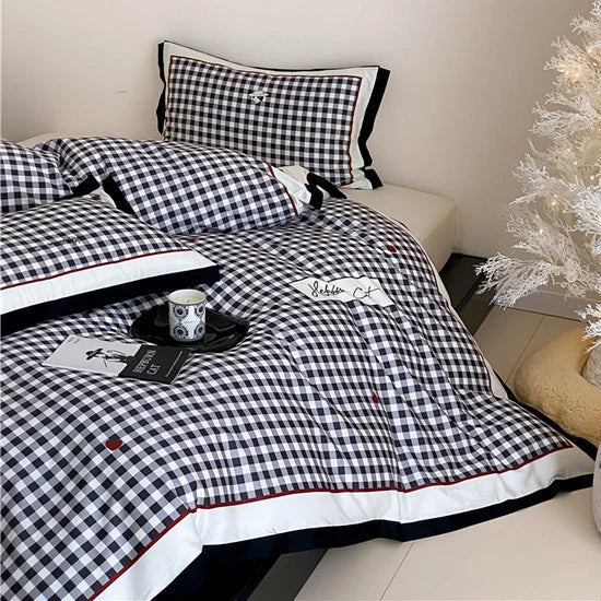 Duvet Cover Set Classic Vichy Check Cotton Blend