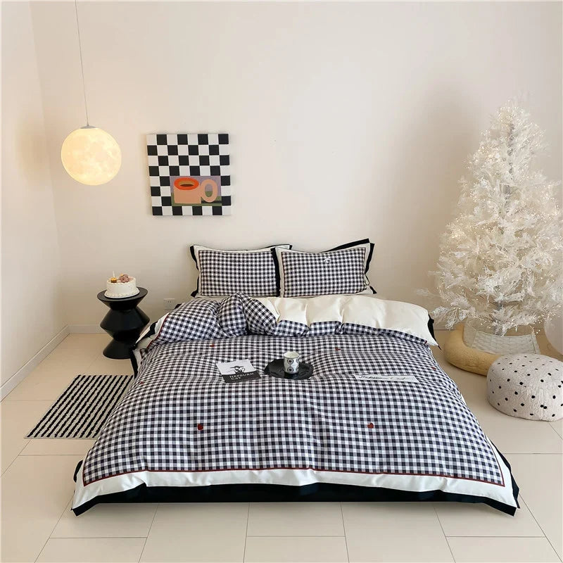 Duvet Cover Set Classic Vichy Check Cotton Blend