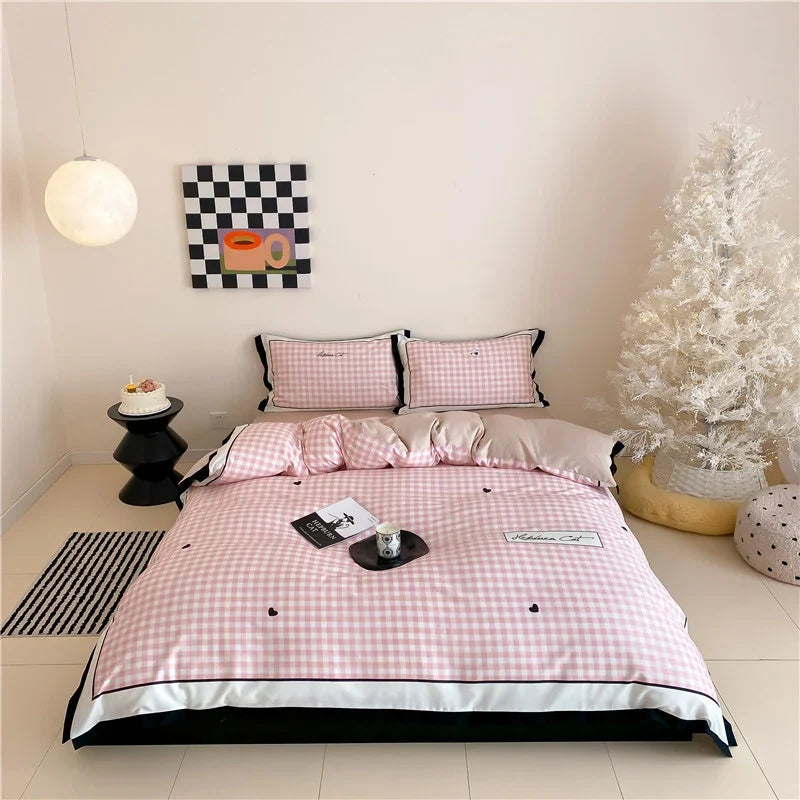 Duvet Cover Set Classic Vichy Check Cotton Blend