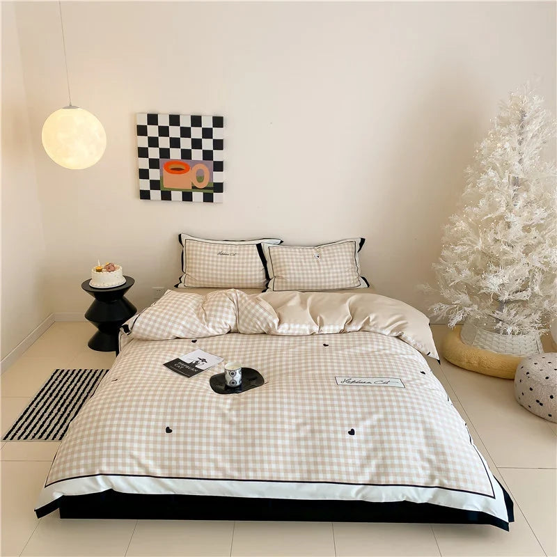 Duvet Cover Set Classic Vichy Check Cotton Blend