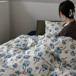 Duvet Cover Set Cooling Cotton Percale Watercolor Floral