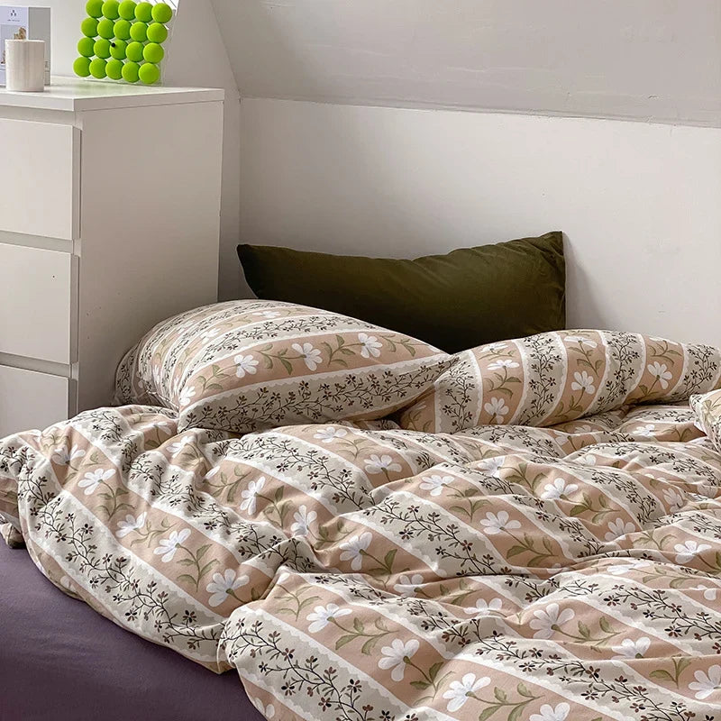 Duvet Cover Set Cooling Cotton Percale Watercolor Floral