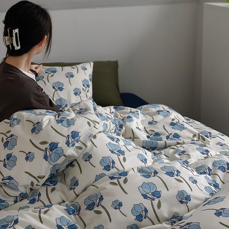 Duvet Cover Set Cooling Cotton Percale Watercolor Floral