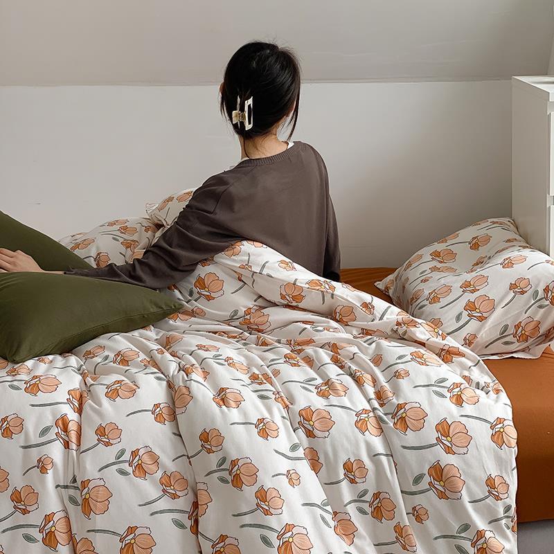 Duvet Cover Set Cooling Cotton Percale Watercolor Floral