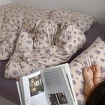 Duvet Cover Set Cooling Cotton Percale Watercolor Floral