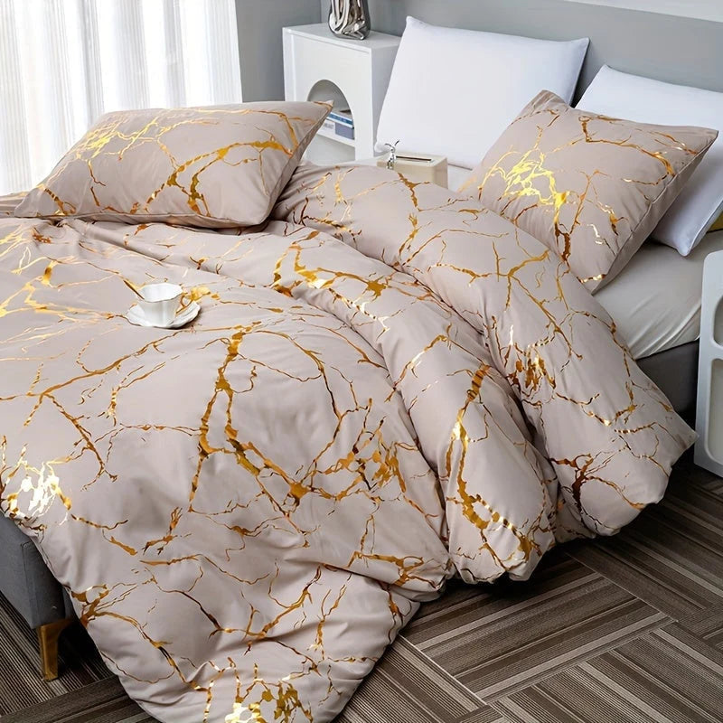 Duvet Cover Set Cotton Blend Marble Print Breathable