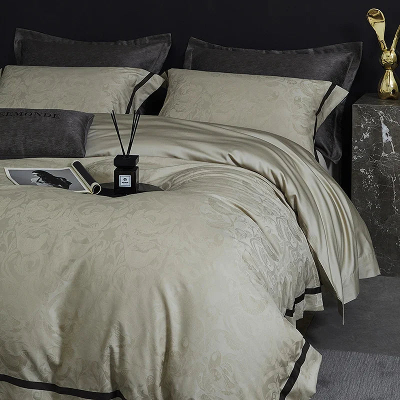 Duvet Cover Set Cotton-Blend Satin Tonal Jacquard