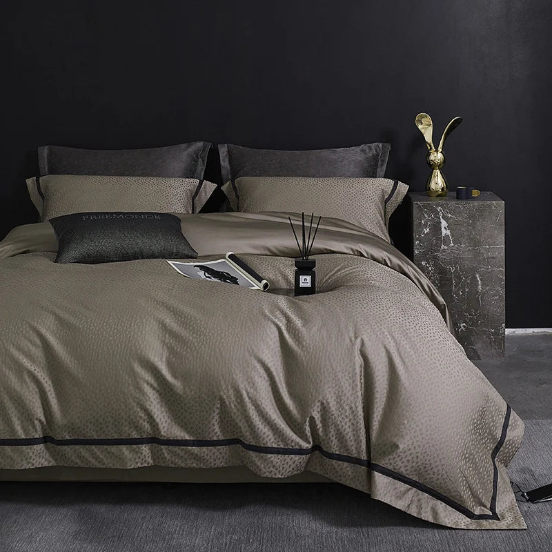 Duvet Cover Set Cotton-Blend Satin Tonal Jacquard