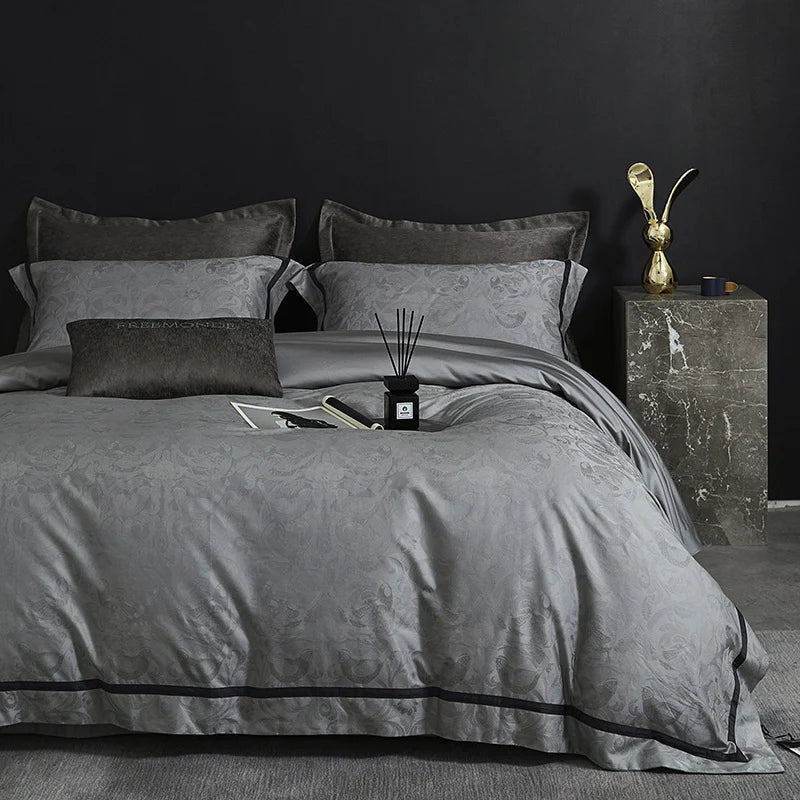 Duvet Cover Set Cotton-Blend Satin Tonal Jacquard