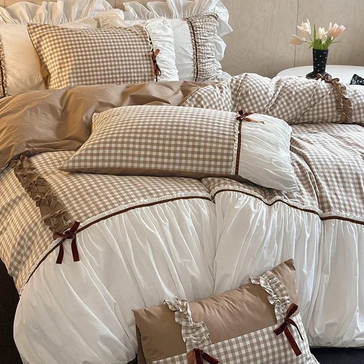 Duvet Cover Set Cotton Blend Vichy Check 4-Piece