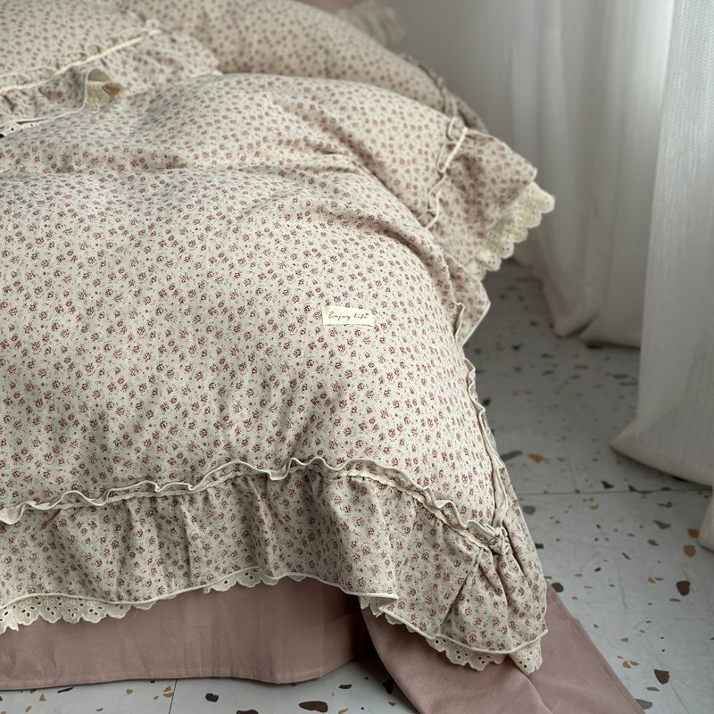 Duvet Cover Set Cotton Cambric Breathable Ruffled Lace