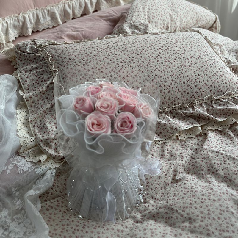 Duvet Cover Set Cotton Cambric Breathable Ruffled Lace