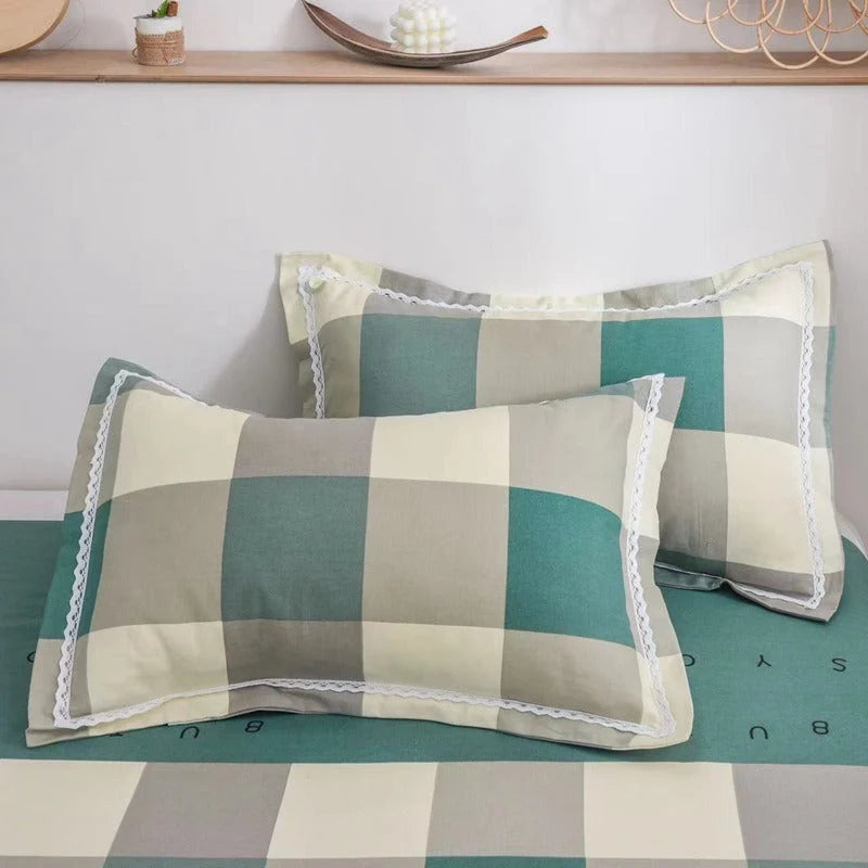 Duvet Cover Set Cotton Check Pattern Machine Washable