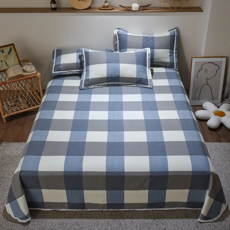 Duvet Cover Set Cotton Check Pattern Machine Washable