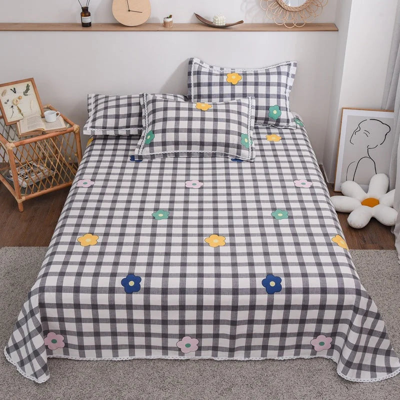 Duvet Cover Set Cotton Check Pattern Machine Washable