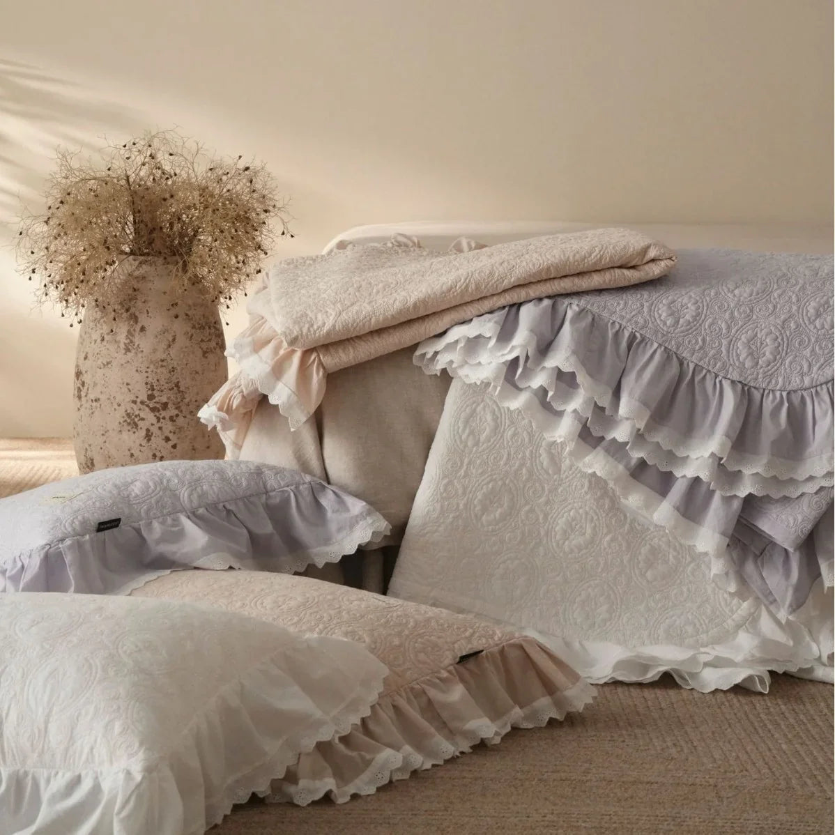 Duvet Cover Set Cotton Gauze Lightweight Ruffle & Lace