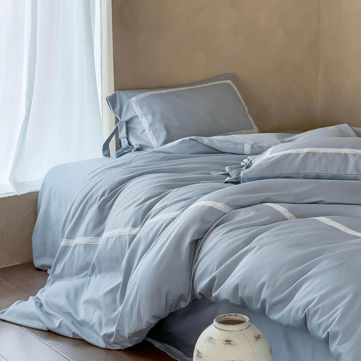 Duvet Cover Set Cotton Jacquard Ruffled 4-Piece