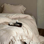 Duvet Cover Set Cotton Jacquard Ruffled 4-Piece