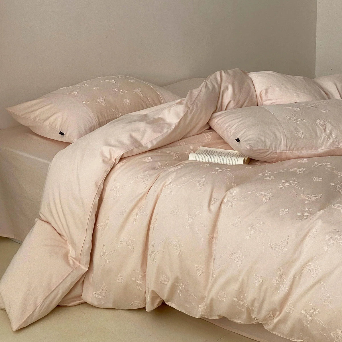 Duvet Cover Set Cotton Jacquard Ruffled 4-Piece