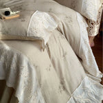 Duvet Cover Set Cotton-Linen Blend Floral Embroidery Lace Trim