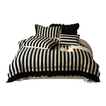 Duvet Cover Set Cotton-Linen Blend Striped Ruffle Four-Piece